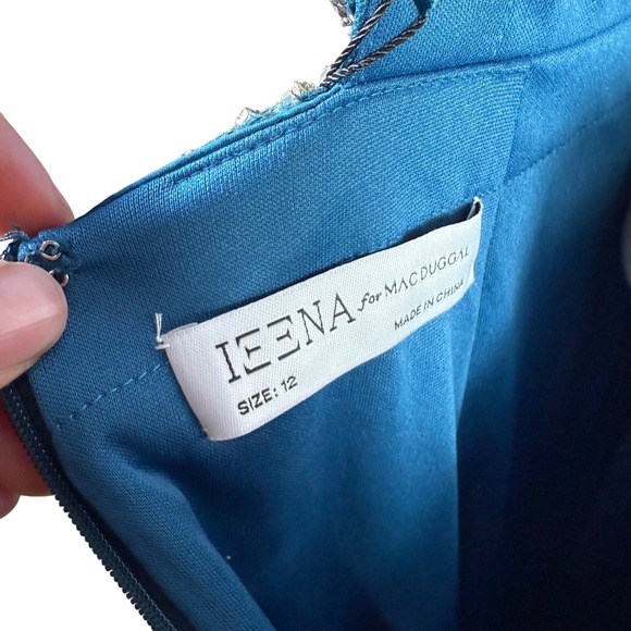 IEENA Mac Duggal Beaded Neckline Waist Long Sleeve Sapphire Blue Gown Size 12 - Picture 13 of 16